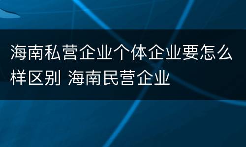 海南私营企业个体企业要怎么样区别 海南民营企业