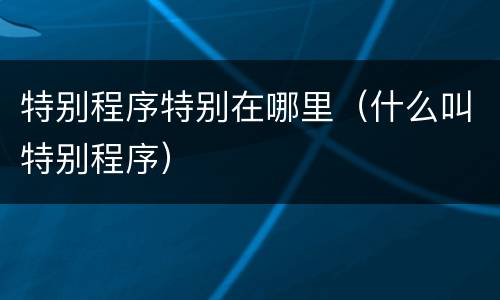 特别程序特别在哪里（什么叫特别程序）