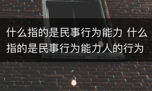什么指的是民事行为能力 什么指的是民事行为能力人的行为