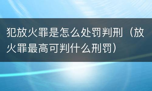 犯放火罪是怎么处罚判刑（放火罪最高可判什么刑罚）
