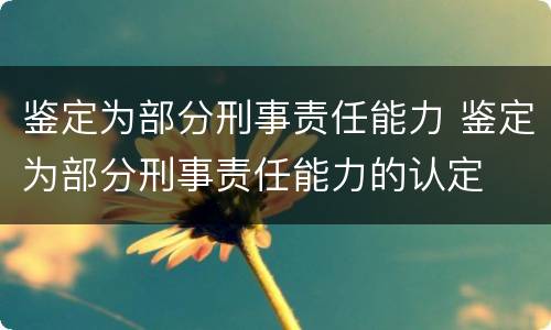 鉴定为部分刑事责任能力 鉴定为部分刑事责任能力的认定