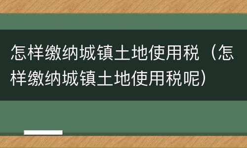 怎样缴纳城镇土地使用税（怎样缴纳城镇土地使用税呢）