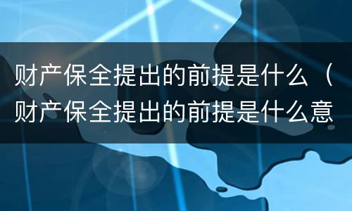 财产保全提出的前提是什么（财产保全提出的前提是什么意思）