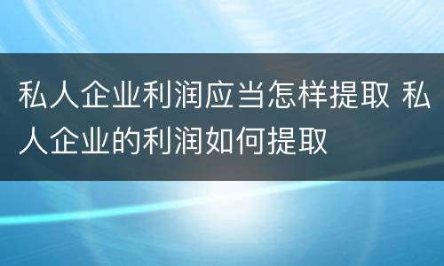私人企业利润应当怎样提取 私人企业的利润如何提取