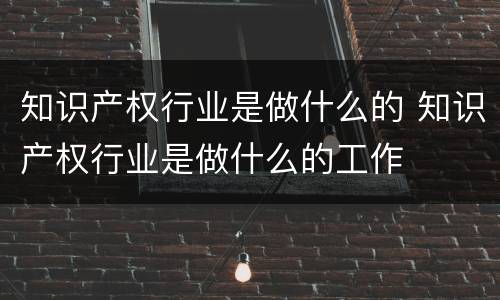知识产权行业是做什么的 知识产权行业是做什么的工作