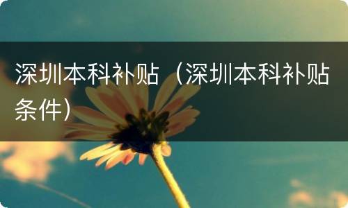 深圳本科补贴（深圳本科补贴条件）