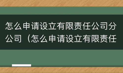 怎么申请设立有限责任公司分公司（怎么申请设立有限责任公司分公司账户）