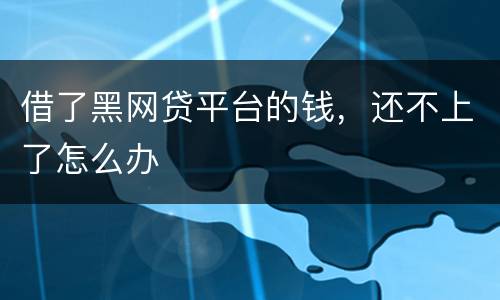 借了黑网贷平台的钱，还不上了怎么办