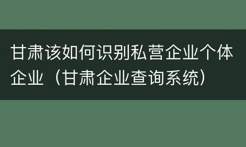 甘肃该如何识别私营企业个体企业（甘肃企业查询系统）