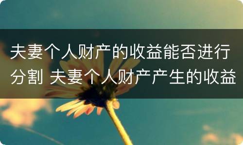 夫妻个人财产的收益能否进行分割 夫妻个人财产产生的收益