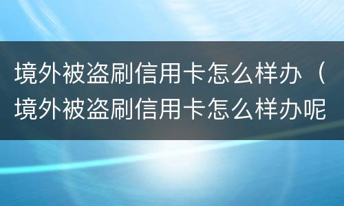 境外被盗刷信用卡怎么样办（境外被盗刷信用卡怎么样办呢）
