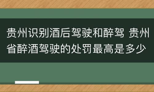贵州识别酒后驾驶和醉驾 贵州省醉酒驾驶的处罚最高是多少