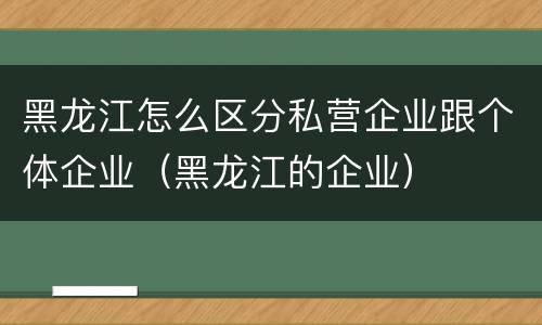 黑龙江怎么区分私营企业跟个体企业（黑龙江的企业）