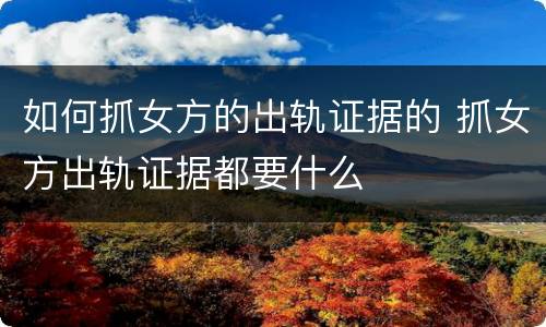 如何抓女方的出轨证据的 抓女方出轨证据都要什么