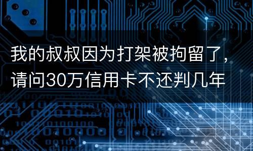 我的叔叔因为打架被拘留了，请问30万信用卡不还判几年