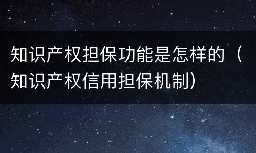 知识产权担保功能是怎样的（知识产权信用担保机制）