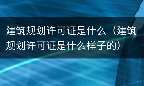 建筑规划许可证是什么（建筑规划许可证是什么样子的）