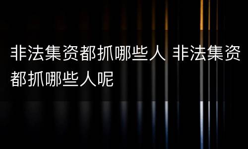 非法集资都抓哪些人 非法集资都抓哪些人呢