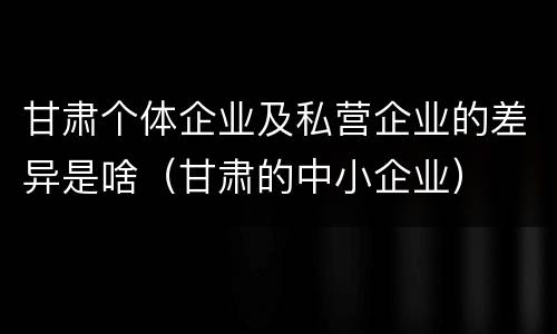 甘肃个体企业及私营企业的差异是啥（甘肃的中小企业）