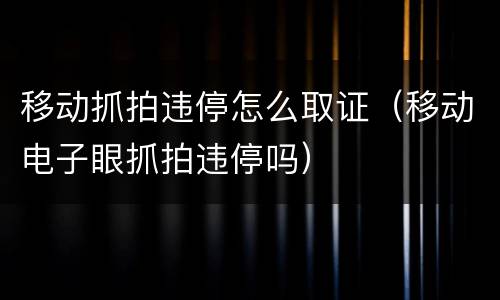 移动抓拍违停怎么取证（移动电子眼抓拍违停吗）