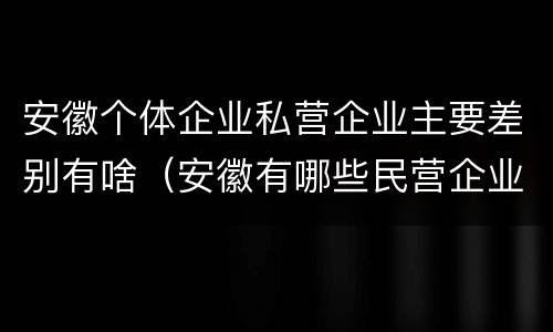 安徽个体企业私营企业主要差别有啥（安徽有哪些民营企业）