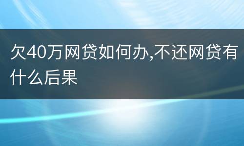 欠40万网贷如何办,不还网贷有什么后果