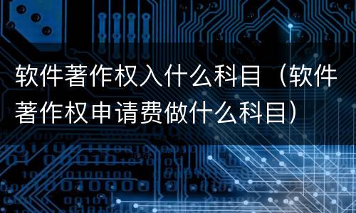软件著作权入什么科目（软件著作权申请费做什么科目）