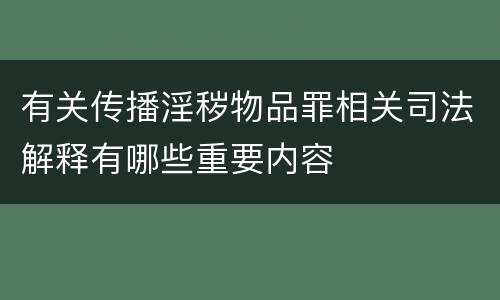 有关传播淫秽物品罪相关司法解释有哪些重要内容