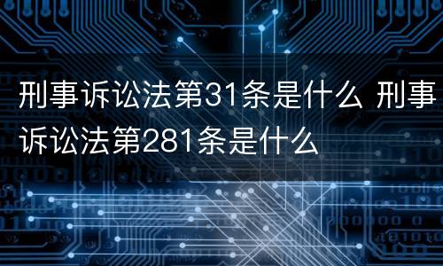 刑事诉讼法第31条是什么 刑事诉讼法第281条是什么