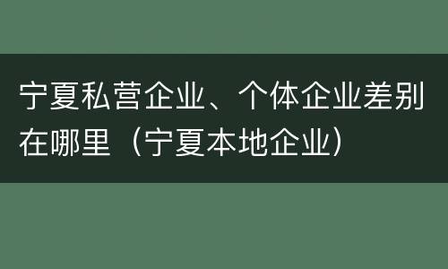 宁夏私营企业、个体企业差别在哪里（宁夏本地企业）