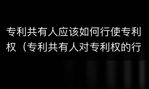 专利共有人应该如何行使专利权（专利共有人对专利权的行使）