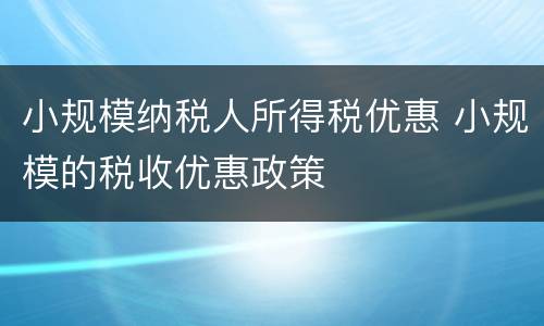 小规模纳税人所得税优惠 小规模的税收优惠政策