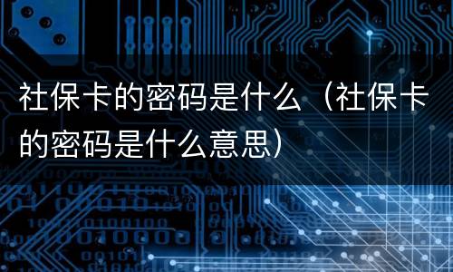 社保卡的密码是什么（社保卡的密码是什么意思）