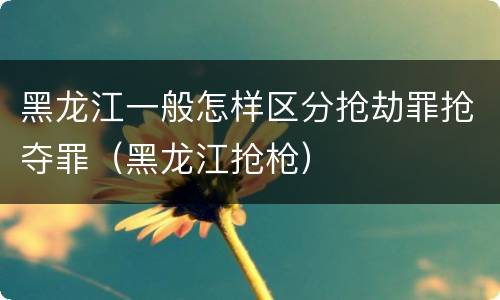 黑龙江一般怎样区分抢劫罪抢夺罪（黑龙江抢枪）