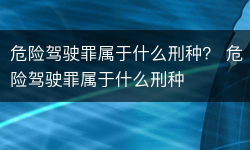 危险驾驶罪属于什么刑种？ 危险驾驶罪属于什么刑种