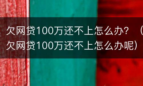 欠网贷100万还不上怎么办？（欠网贷100万还不上怎么办呢）