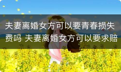 夫妻离婚女方可以要青春损失费吗 夫妻离婚女方可以要求赔偿青春费吗?