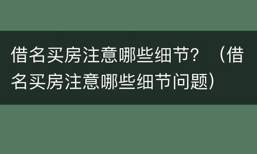 借名买房注意哪些细节？（借名买房注意哪些细节问题）