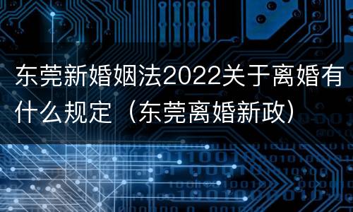 东莞新婚姻法2022关于离婚有什么规定（东莞离婚新政）