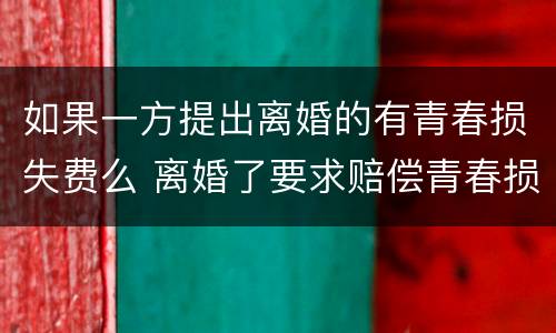 如果一方提出离婚的有青春损失费么 离婚了要求赔偿青春损失费可以吗