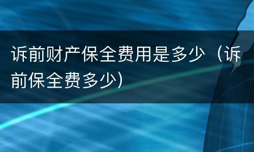 诉前财产保全费用是多少（诉前保全费多少）