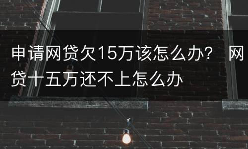 申请网贷欠15万该怎么办？ 网贷十五万还不上怎么办