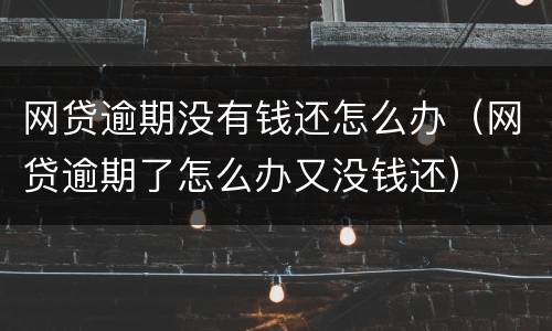 网贷逾期没有钱还怎么办（网贷逾期了怎么办又没钱还）