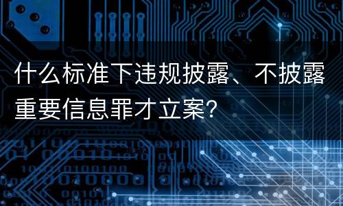 什么标准下违规披露、不披露重要信息罪才立案？