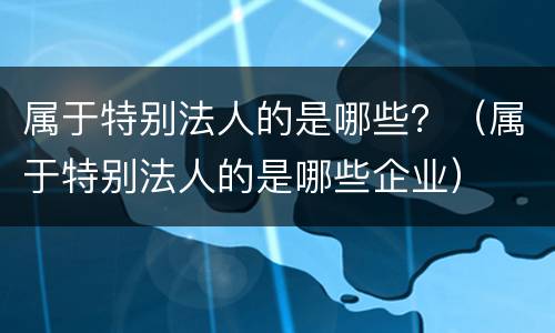 属于特别法人的是哪些？（属于特别法人的是哪些企业）
