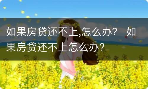 如果房贷还不上,怎么办？ 如果房贷还不上怎么办?