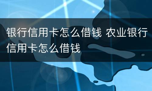 银行信用卡怎么借钱 农业银行信用卡怎么借钱