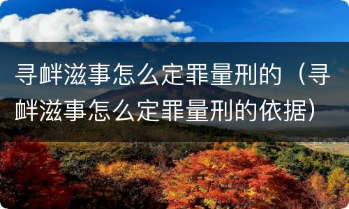 寻衅滋事怎么定罪量刑的（寻衅滋事怎么定罪量刑的依据）