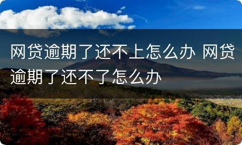 网贷逾期了还不上怎么办 网贷逾期了还不了怎么办