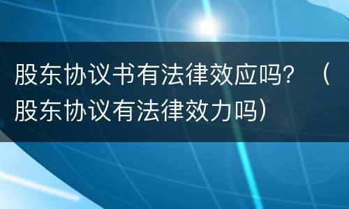 股东协议书有法律效应吗？（股东协议有法律效力吗）
